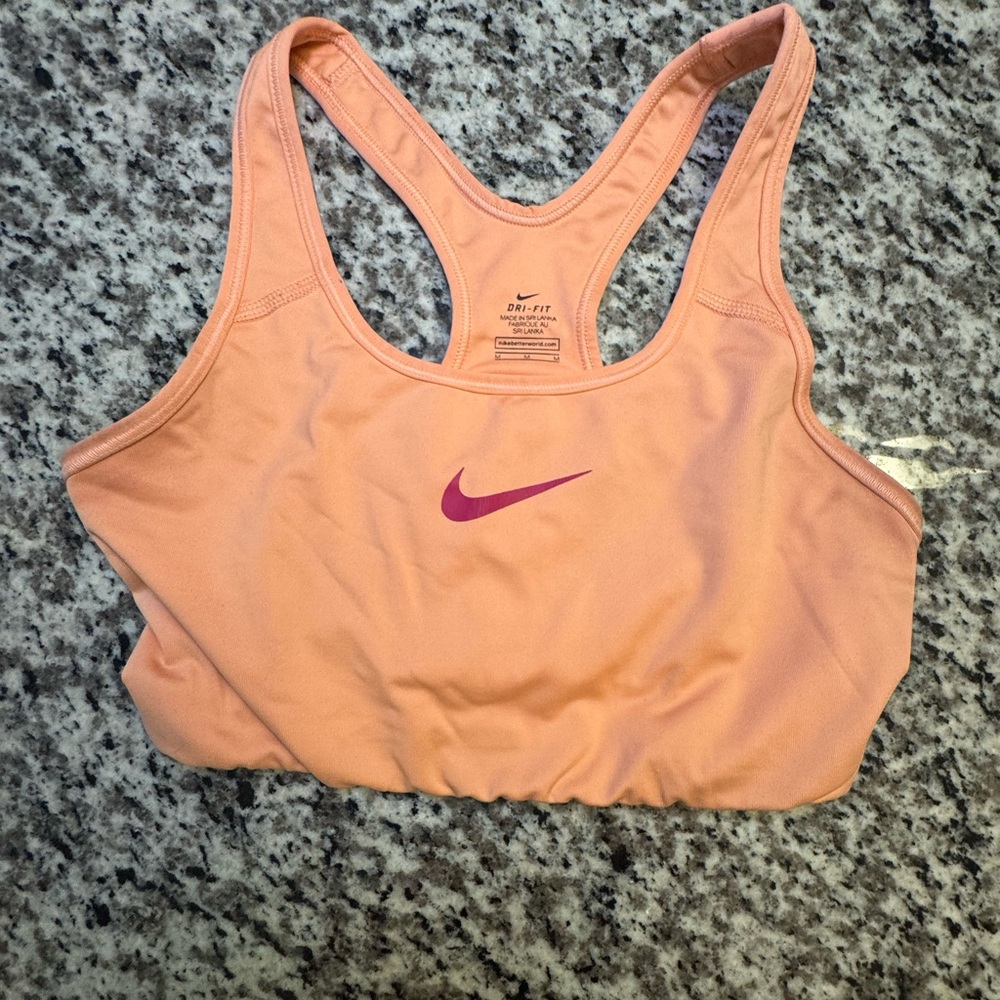Nike Coral Sports Bra with Pink Swoosh